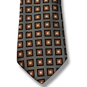 Boss Hugo Boss Silk Tie Jacquard Black Gold Squares Italian Designer Office